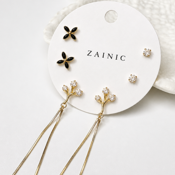 TRI FLOWER DROP EARRINGS