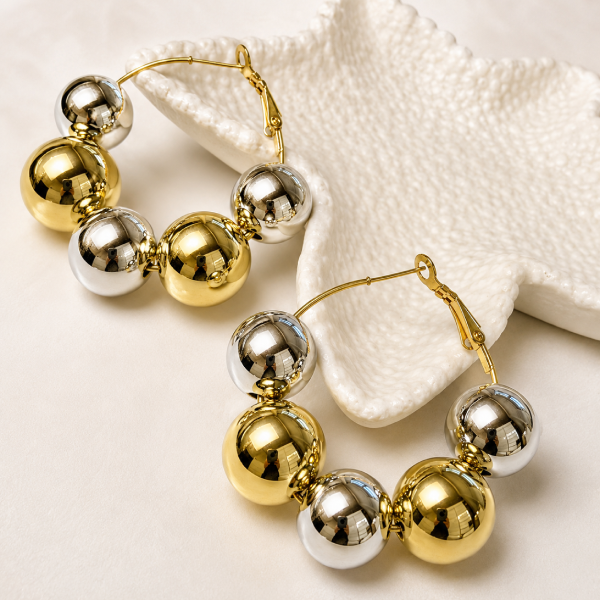 STATEMENT GOLD AND SILVER BEAD EARRINGS